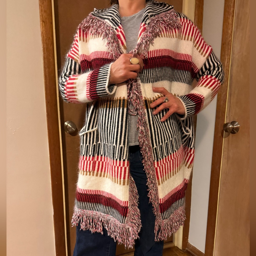 Maje Striped Cardigan with Fringe - Picture 3 of 7